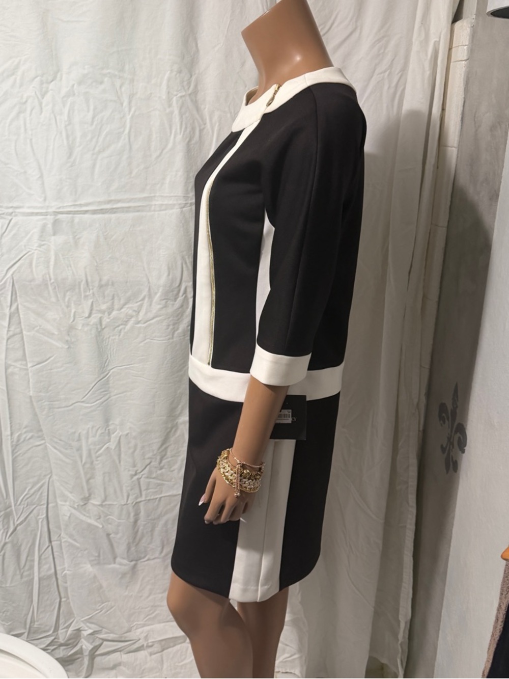 Ellen Tracy Black and White Long Sleeve Contrast Sheath Dress Dress has lining☑️ - Picture 4 of 8